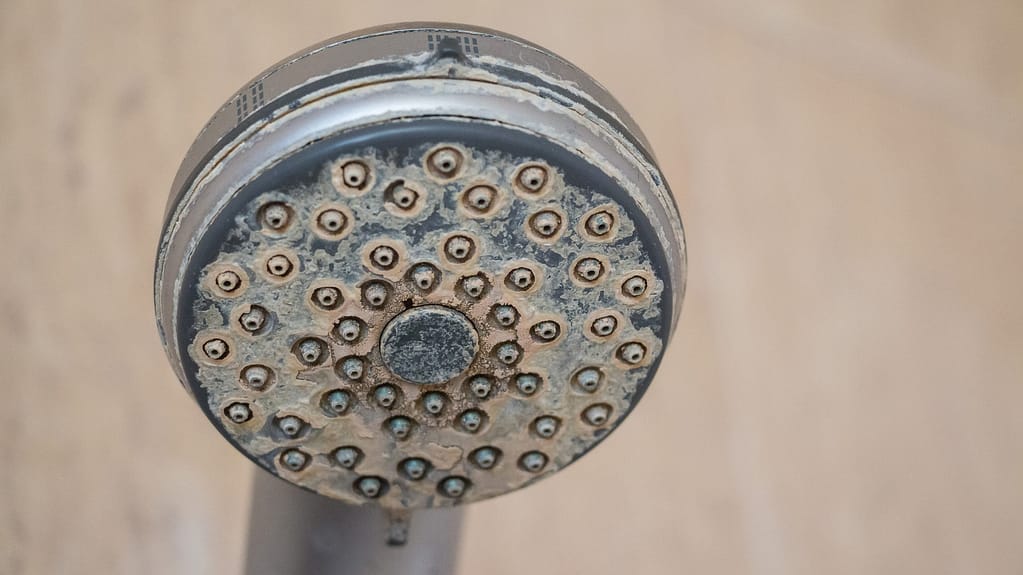 Shower head with ugly hard water deposit